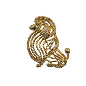 Vintage Gold Tone Brooch With Crystal Accents Intricate Poodle Dog By New View